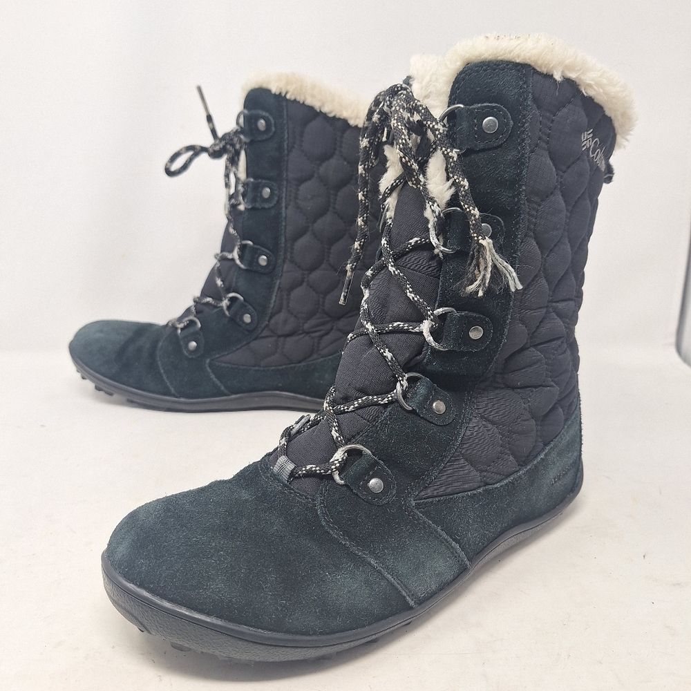Columbia Black Quilted Suede Omni Heat Mid Calf Winter Snow Boots Gorpcore Sz 7
